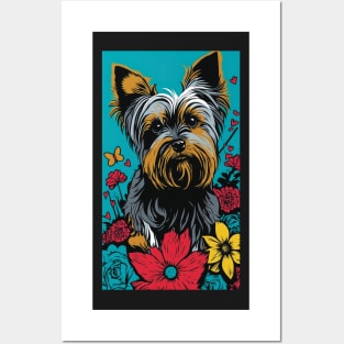 Yorkshire Terrier Dog Vibrant Tropical Flower Tall Retro Vintage Digital Pop Art Portrait 2 Posters and Art